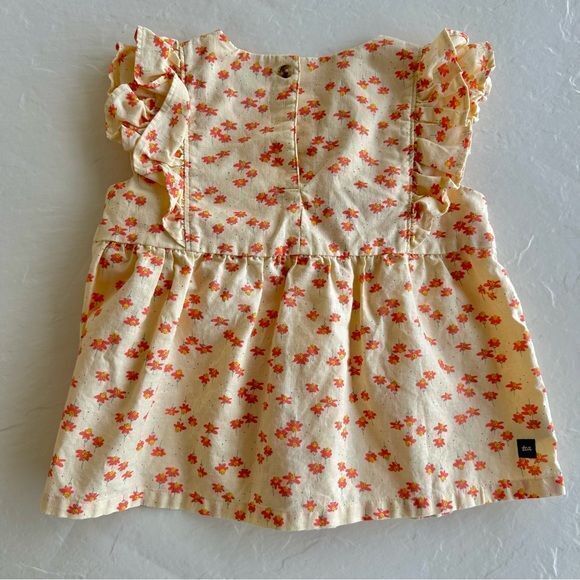 Tea Collection Short Sleeve Woven Ruffle‎ Top Orange Peach Floral Girls 7 - Picture 7 of 8